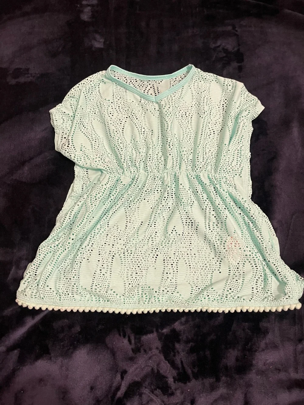 wonder nation Mint Green Crochet Swim Coverup with Pom Trim